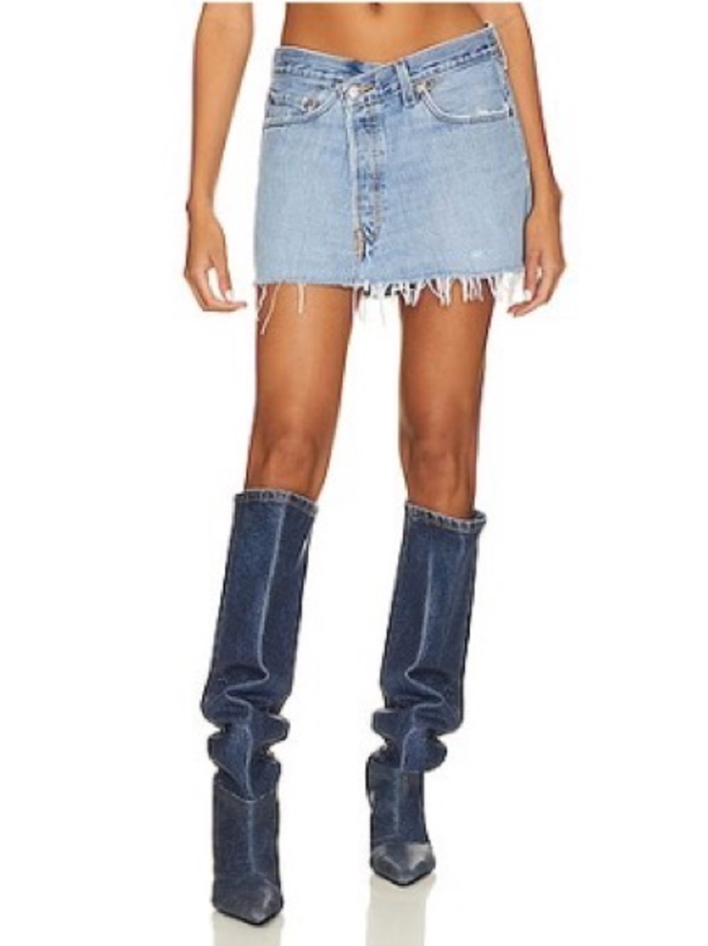 EB Denim Vintage Cross Over Mini Skirt in Denim Medium Size M - Revolve Designer